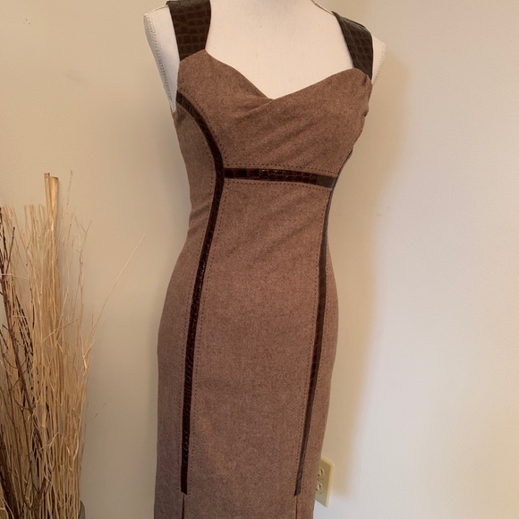 bebe Dresses & Skirts - Bebe Brown Cognac Leather Sleeveless Dress~Size 4